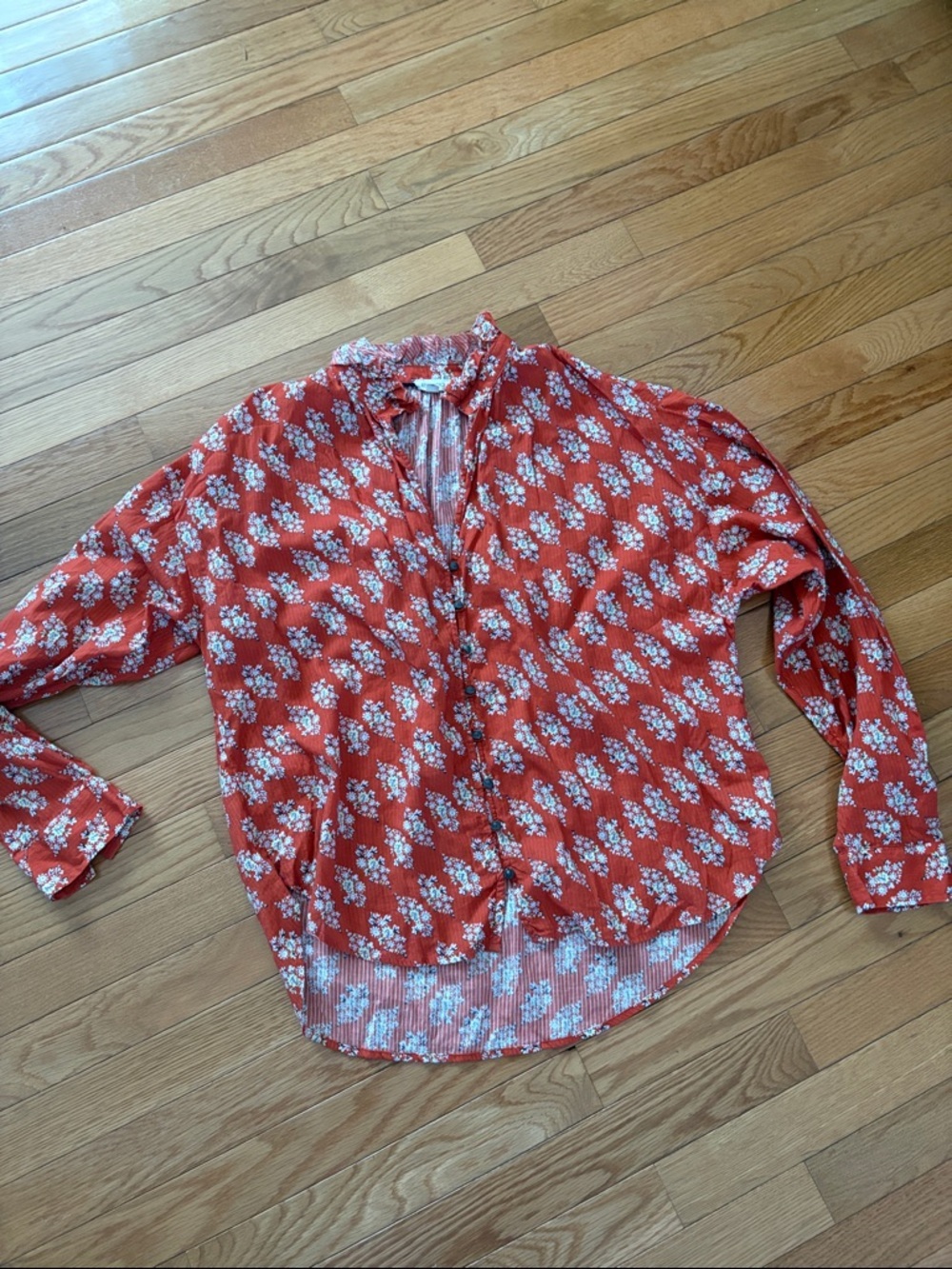 Pilcro Coral Red Floral Button-Down Shirt